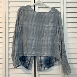 Cloth & Stone Blue Striped Distressed Blouse